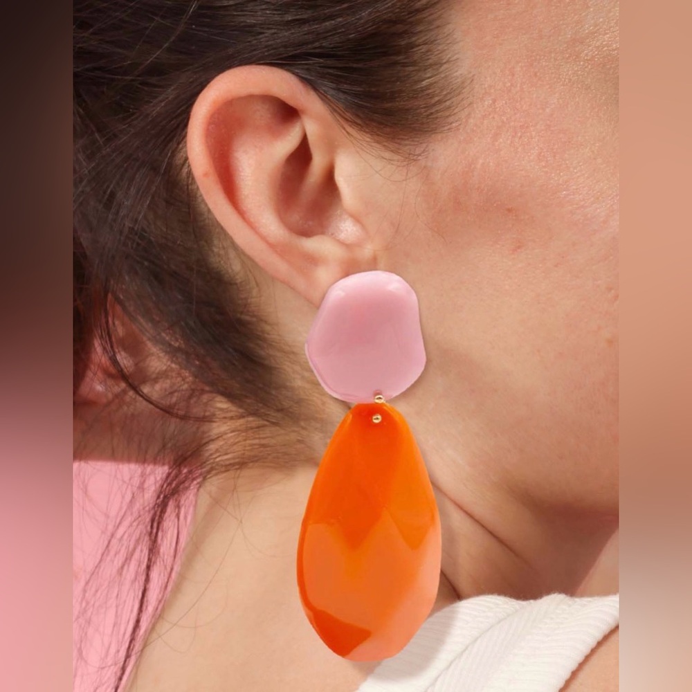 Pink And Orange Pebble Resin Earrings - Picture 2 of 4